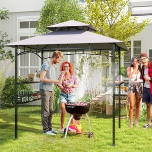 Gazebo per Barbecue da Esterno 8 X 5 FT con 2 Ripiani Laterali e 20 Ganci, Tettoia e Pergola - Product Image 2