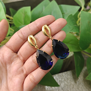 Minimalist Classic Women's Statement Jewelry 18k Gold Plated Brass Gemstone Lolite Blue Quartz Pear <b>Drop</b> Earring Claw Setting - Product Image 3