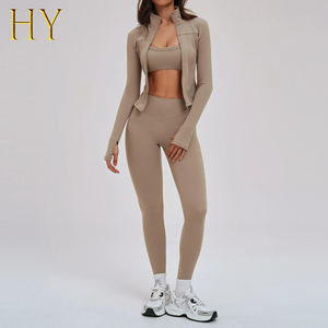 Women's Plus Size <b>3</b>-Piece Seamless Nylon Spandex Yoga Set High Waist Leggings Sports Bra Ribbed Texture Eco-Friendly Quick Dry - Product Image 3