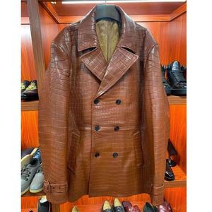 URBANGAZER Men's 100% Polyester Thick Leather <b>Jacket</b> Stand Collar Covered Button <b>Patchwork</b> Design Windproof Breathable - Product Image 6