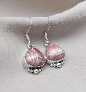 Boucles d'oreilles pendantes en rhodochrosite rose en forme de goutte d'eau, argent sterling 925, certifiées IGI, bijoux bohèmes pour mariage et soirée - Product Image 2
