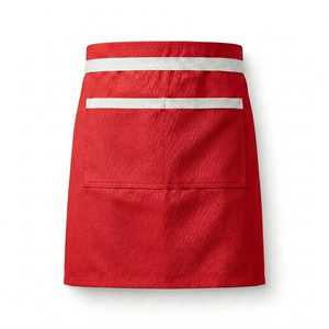 Delantal de Cintura Rojo de Algodón con Ribete Blanco y Bolsillos para Uniforme de Camareros de Restaurante y Bar, Unisex, Tejido - Product Image 1