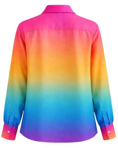 Camisa de Manga Larga para Mujer, Color Degradado de Rosa Intenso a Naranja, Amarillo y Azul, Estilo Casual para Oficina, Fabricante de Blusas Personalizadas OEM - Product Image 2