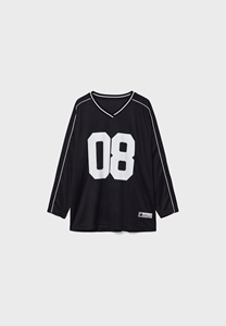 เสื้อฟุตบอลคอวีแขนยาวสีดำสำหรับทุกเพศพร้อมพิมพ์ลายสีขาว 08 ระบายความชื้นได้ดี ทรงหลวมสำหรับผู้ใหญ่ทุกฤดูกาล - Product Image 6