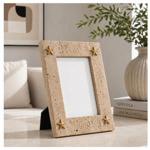 Top Quality Premium Interior Styling Display Luxury Travertine Stone <b>Photo</b> <b>Frame</b> with Brass Star Accents for Modern Home Decor - Product Image 1