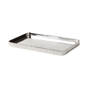 Bandeja de Servir Rectangular de Acero Inoxidable con Diseño Moderno, Plateada y Pulida, con Bordes Elegantes Acanalados - Product Image 1