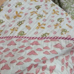 Premium Jaipur Hand Block Print Floral Baby Quilt Cotton Machine Washable <b>Light</b> weight Reversible Nursery Travel Gifting Use - Product Image 4
