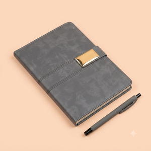 Aurelux Dark Grey PU Leather Case Bound A5 Multicolor Notebook <b>with</b> Pen for Office Use Custom Logo Executive Corporate Gift - Product Image 6