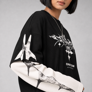 Camiseta de Mujer con Mangas en Contraste Negras, Estampado Gráfico, Estilo Urbano Holgado, Uso Diario Informal, 100% Algodón, Corte Holgado, Tejido Jersey - Product Image 6