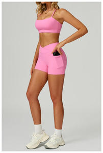 Women High-waisted Yoga Shorts New Design V Cut Cross Waist Butt Lifting Yoga Short Leggings Tight Running Workout Yoga Shorts - Product Image 2