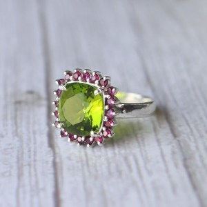 Peridot Tourmaline <b>Ring</b> 925 Sterling Silver Rhodium Plated Luxury Gemstone Handmade <b>Statement</b> Jewelry Elegant Gift for Women - Product Image 2