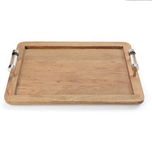 Plateau de service en bois massif de haute qualité avec poignées noires thermolaquées, organisateur et plateau décoratifs pour la cuisine et la salle à manger - Product Image 6