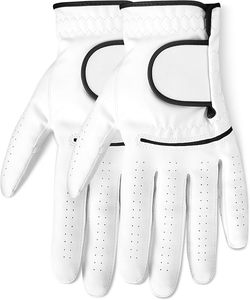 White Leather Lightweight Full Finger Golf Gloves Breathable Perforated Wrist <b>Strap</b> Custom Logo Four Seasons Sports Outdoor XL - Product Image 1