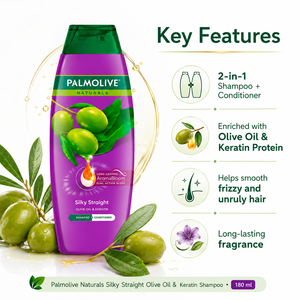 Shampoo Palmolive Naturals Silky Straight à l'huile d'olive et à la kératine 180 ml |   Lisseur et lisseur chauffant 2-en-1 - Product Image 2