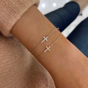 Pulseras con Dijes de Cruz Religiosas Cristianas para Uso Diario, Joyería de 7 Pulgadas para Combinar, Regalos con Diamantes Cultivados en Laboratorio de Corte Redondo, Oro Sólido de 14k y 18k - Product Image 2