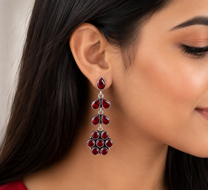 Dernières tendances en matière de boucles d'oreilles pendantes en argent oxydé multi-pierres pour femmes |   Fabricant direct d'usine, qualité supérieure - Product Image 3