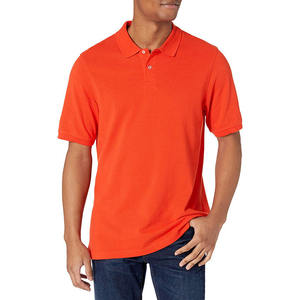Men's <b>Orange</b> Short Sleeve Cotton Pique <b>Polo</b> Shirt Casual Breathable Solid Color Regular Fit Knitted Design Button Front - Product Image 1