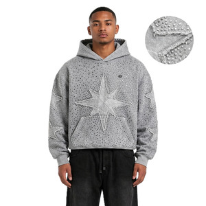 Sweat-shirts pour hommes en molleton de coton, style streetwear personnalisé, avec appliques brodées et strass sur toute la surface, style Y2K, poids lourd, OEM - Product Image 1