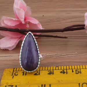 Bague en charoïte naturelle en gros, argent sterling 925, bague en pierre précieuse de charoïte violette pour femmes, bande de pierre, bijoux bohèmes - Product Image 6
