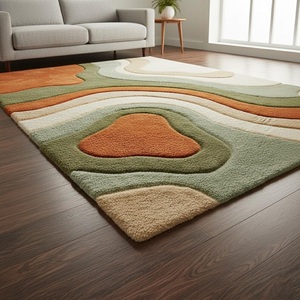 Earth Tone Abstract Area Rug Wave Pattern Rug Hand Tufted Carpet for Soft Plush Modern Living Room Bedroom Decorative <b>Floor</b> Rug - Product Image 4