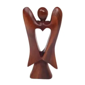 Sculpture d'ange en bois brun, sculptée à la main, figurine en forme de cœur d'ange, accent décoratif pour étagères, tables, maison, bureau - Product Image 6