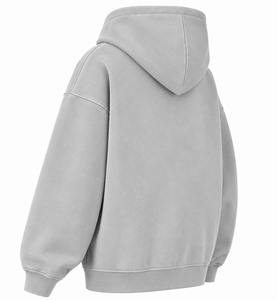 Custom Logo Light Gray Acid Wash Hoodi Pullover Hoodie Unisex Regular Fit Casual Streetwear Sweatshirt Front Pocket 100% Cotton - Product Image 5