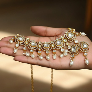 Collar de Plata de Ley 925 con Colgante Solitario de Polki de Moissanita Natural y Baño de Rodio para Boda - Product Image 2