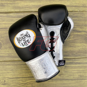 Gants de boxe personnalisables « No Boxing No Life » pour entraînement et sparring, à fermeture auto-agrippante et à lacets, en cuir de vachette, séchage rapide, OEM/ODM - Product Image 3
