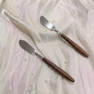 Stainless Steel Butter <b>Knives</b> <b>Set</b> Of 2 Wood Handle Straight Edge Sheepsfoot Blade Kitchen Cutlery - Product Image 3
