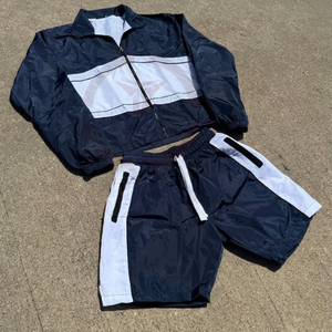 Unisex Green White Color Blocking Tracksuit Set Full Sleeve Zipper <b>Jacket</b> Shorts Quick Dry Polyester Sporty Adult Size - Product Image 4