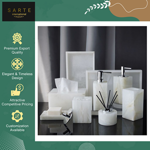 Ensemble d'accessoires de salle de bain modernes, design élégant, finition en marbre naturel de luxe, pierre d'albâtre, cinq pièces, écologique, personnalisable - Product Image 6