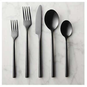 Ensemble de couverts en acier inoxydable noir mat, design moderne, couteau, fourchette, cuillère, 5 pièces, pour mariage, événements, décoration de table - Product Image 1