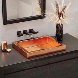 Custom Handmade Hammered Copper Bar <b>Sink</b> Square Prep Kitchen <b>Sink</b> Solid Copper Wash Basin with Brass <b>Strainer</b> OEM ODM - Product Image 3