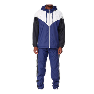 Polyester Casual <b>Wind</b> <b>Breaker</b> Zip Hooded Windbreaker Set Men Windbreaker Tracksuit Set - Product Image 1