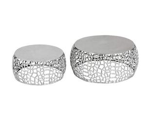 Ensemble de 2 tables basses rondes modernes plaquées or pour extérieur, salon, meubles de maison, design métallique, plateau en marbre - Product Image 2