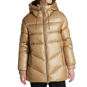 Veste matelassée en or pour femmes, à capuche, manches longues, chaude pour l'hiver, épaisse, rembourrée de cuir, doublure en nylon respirante, couleur unie - Product Image 6