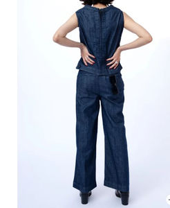 Conjunto de Traje Vaquero Casual Reforzado con Costuras, Top Largo y Pantalones de Pierna Ancha, Detalle de Moda Veraniega, 100% Algodón - Product Image 4