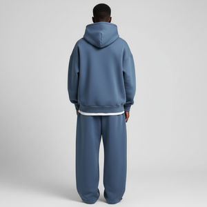 Survêtement pour homme en molleton 100% coton de haute qualité, coupe classique, vêtements décontractés d'hiver, couleur unie, grande taille, streetwear imprimé, 2 pièces - Product Image 4