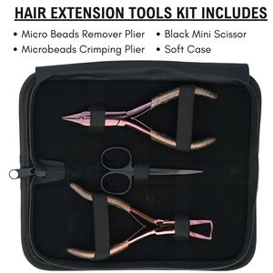 Kit d'accessoires pour extensions capillaires de salon : Pince à micro-anneaux, Pince à sertir plate, Crochet à cheveux, Ciseaux à boucles, Pinces de sectionnement - Product Image 2