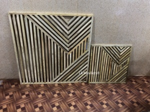 Ensemble de décoration intérieure, 3 sculptures murales modernes en bois à suspendre - Grandes décorations murales durables - Product Image 5