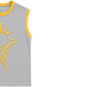 Gray And Yellow Sleeveless Tank Top With Sun Graphic Design Women Casual Summer Cotton Vest Round Neck Custom Fashion Tops OEM - Product Image 4