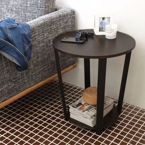 1PC Round End <b>Table</b> with Storage Shelf and Metal Frame 2-Tier Console <b>Tables</b> - Product Image 1