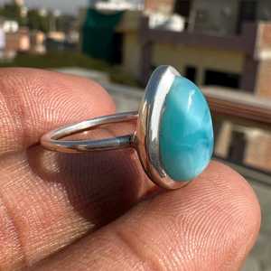 Natural Dominican Blue Larimar <b>Ring</b> 925 Sterling Silver Handmade Pear Shape Ocean Stone Jewelry Elegant Gift For Her - Product Image 5