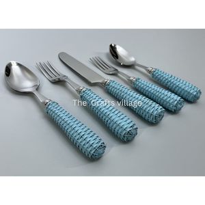 Juego de Cubiertos Modernos de Acero Inoxidable con Mango Azul Tejido, Juego de Cuchara, Tenedor y Cuchillo, Cubertería Premium, Utensilios de Cocina, Vajilla - Product Image 2