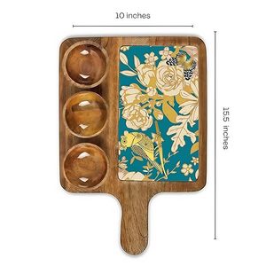 Affordable Handmade Wooden Serving Tray with Handle and <b>Ceramic</b> Tile Artwork for Chips Sauces and Appetizers - Product Image 1