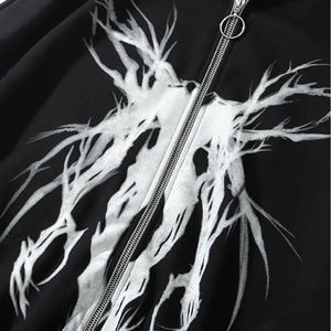 Sweat-shirt à capuche surdimensionné avec imprimé graphique gothique, style techwear, fermeture éclair intégrale, pour homme, streetwear Y2K, darkwear, Harajuku, punk, noir - Product Image 4