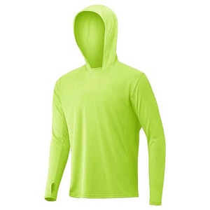 Men's <b>Neon</b> Green Long Sleeve Hooded UPF 50 Sun Protection Shirt Anti-UV Fishing Wear Pullover Solid Color Adult Size - Product Image 1