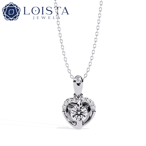 LOISTA - Colgante de Corazón para Mujer con Diamante Natural de Corte Brillante Redondo, Oro Blanco, Estilo Romántico, Certificado GIA, Joyería de Compromiso - Product Image 1