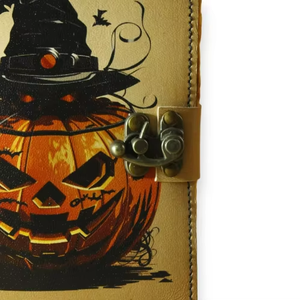 Halloween Pumpkin A5 Leather Journal Rustic Lock Handmade Spell <b>Book</b> Cute 7x5 Inch Grimoire <b>Shadows</b> Hardcover Gift - Product Image 3