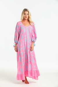 ชุดเดรสยาวคาฟตันสำหรับผู้หญิงชุดเดรสลูกไม้ประดับพู่แขนบอลลูนคอจีบรอบขนาดใหญ่พิเศษ - Product Image 5